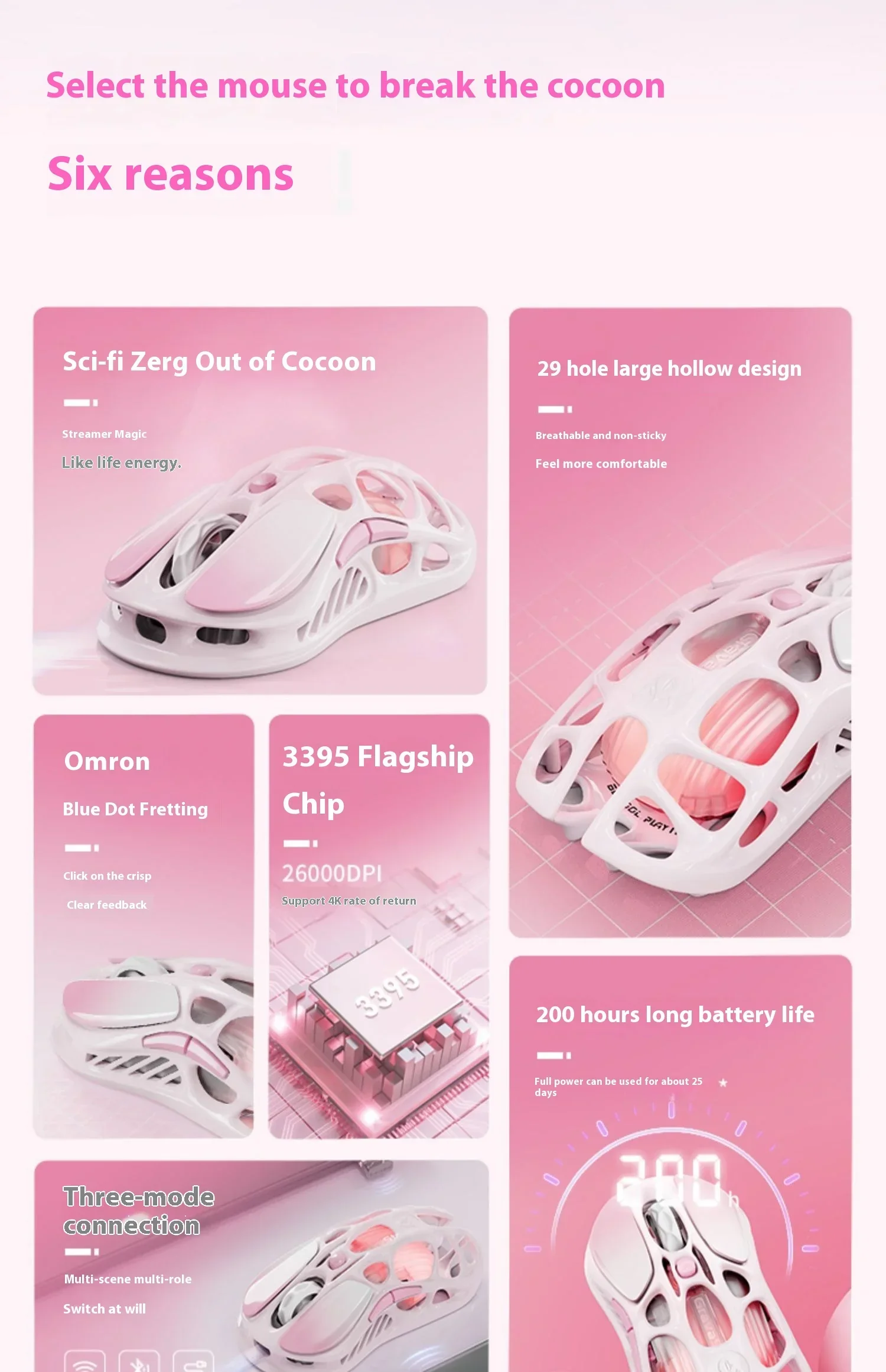 그라바스타 로즈 파우더 M1 무선 게이밍 마우스 마그네슘 합금 중공 PAW3395 BT 2.4G 유선 e스포츠 FPS 게이머 마우스 여성용 선물