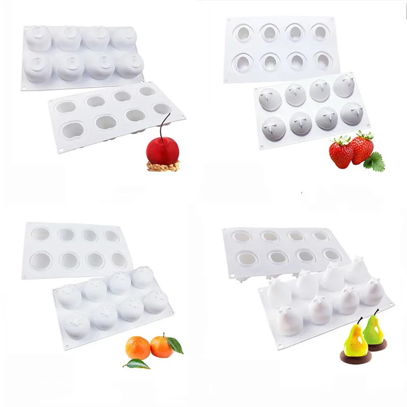 Molde de silicona de la serie de frutas de cereza y pera, Mango naranja, molde para hornear Mousse, fresa, postre francés, molde para pastel de Mousse
