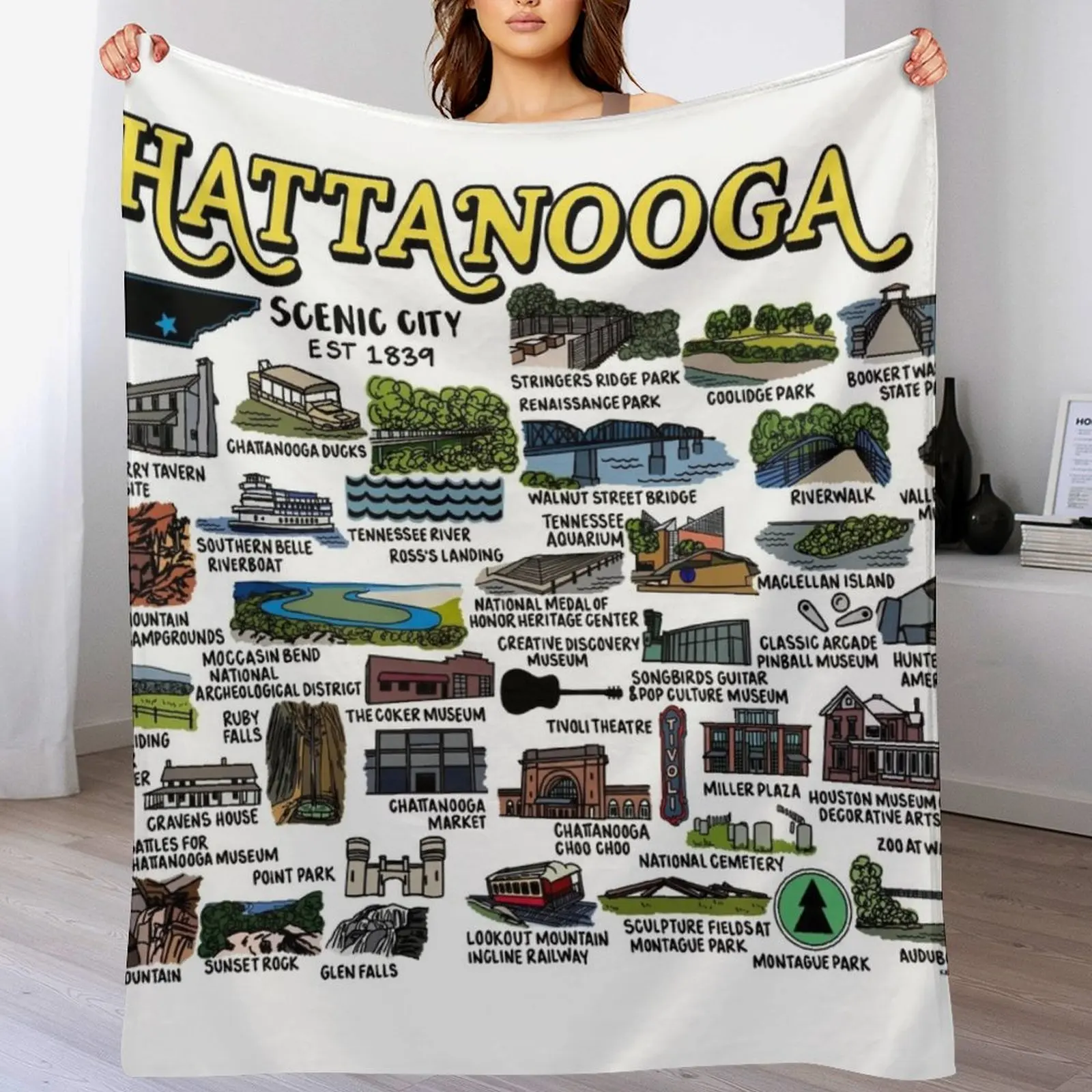 Chattanooga Map Art Throw Blanket