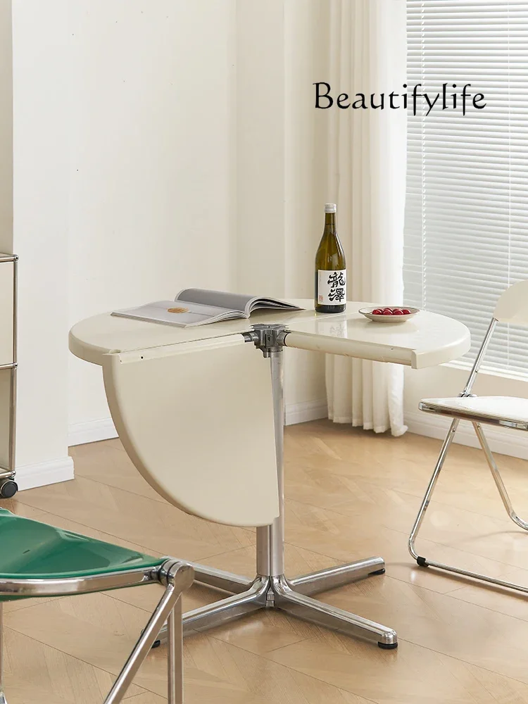 B Medieval Foldable Multi-functional Round Table Designer Semi-round Dining Table Household Small Apartment Coffee Table