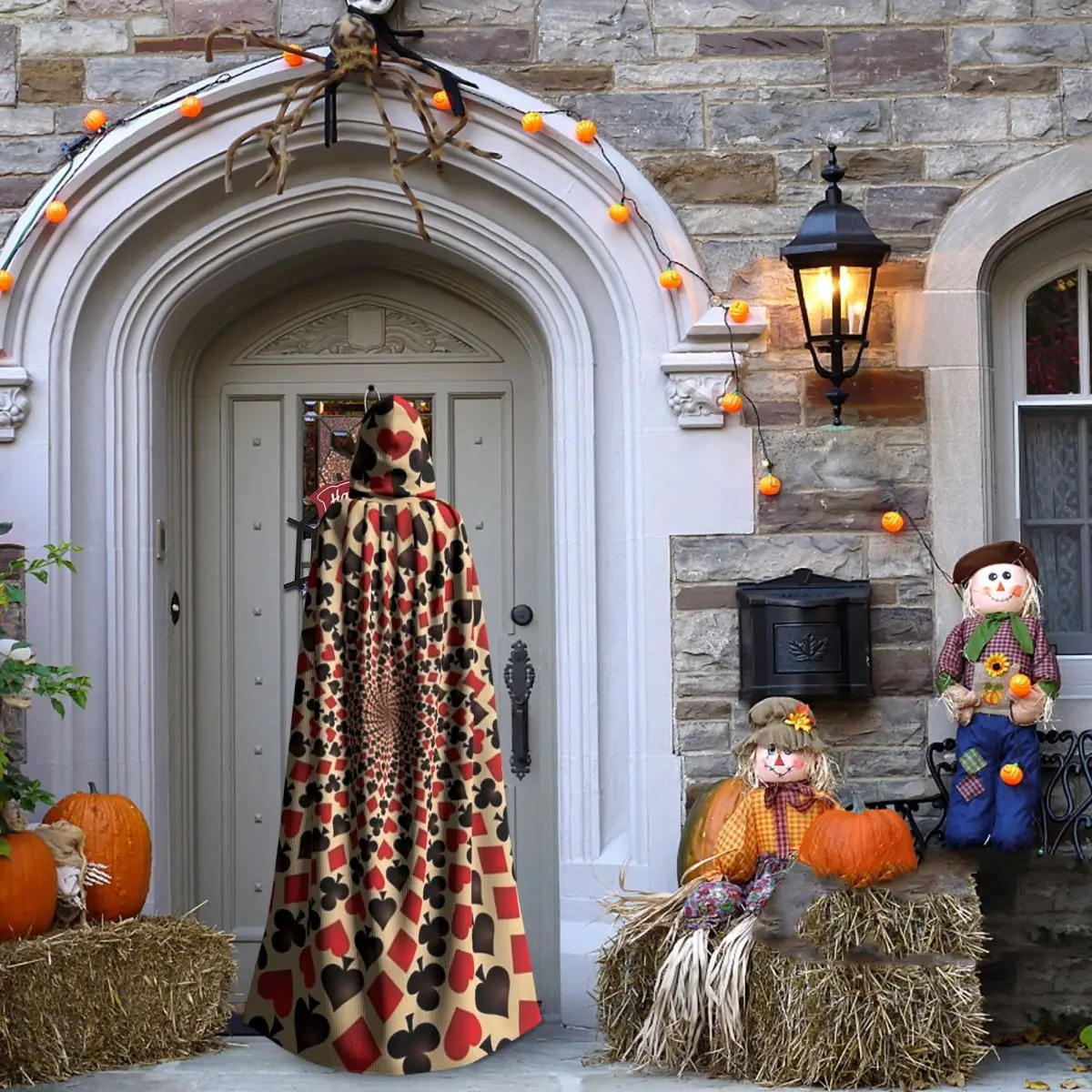 الآس من الماس أوراق اللعب قلوب البستوني طويل مقنعين عباءة الساحرة القرون الوسطى زي تأثيري كيب هالوين معطف الكبار للجنسين