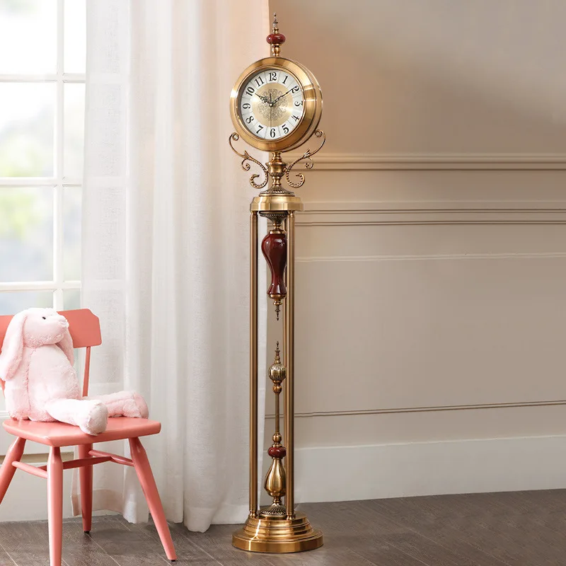 

European silent floor clock living room luxury vertical clock American villa metal quartz clock 60005 60003