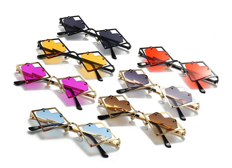Metallrahmen Herz randlose Sonnenbrille Frauen Männer Steampunk Luxusmarke Sonnenbrille weibliche Farbverlauf Hip Hop Brillen UV400 Farben – Detail 1