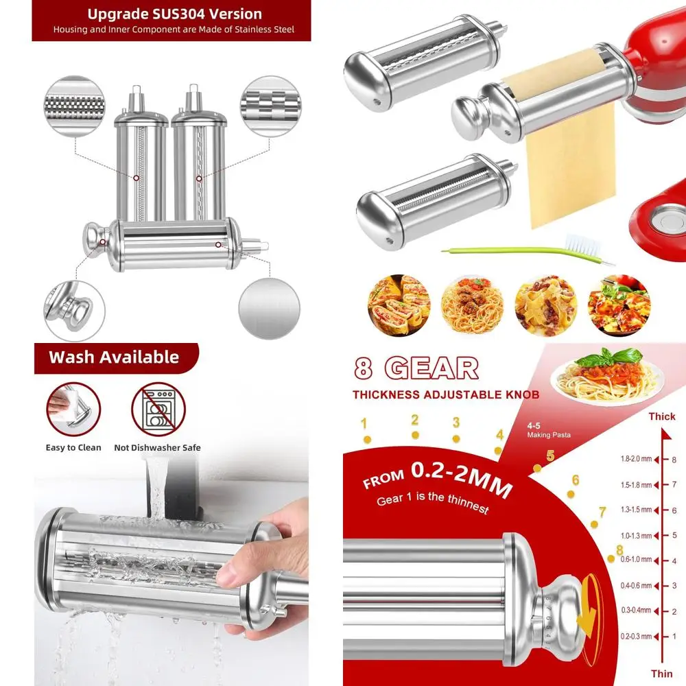 

KitchenAid 3-Piece Pasta Roller Set: Stainless Steel Pasta Maker with Spaghetti and Fettuccine Cutters