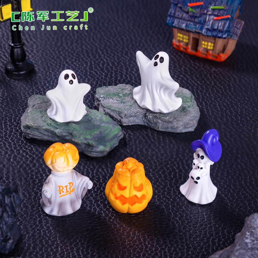 CatXaa Halloween Pumpkin Ghost Spirit Death Castle Small Resin Figurine