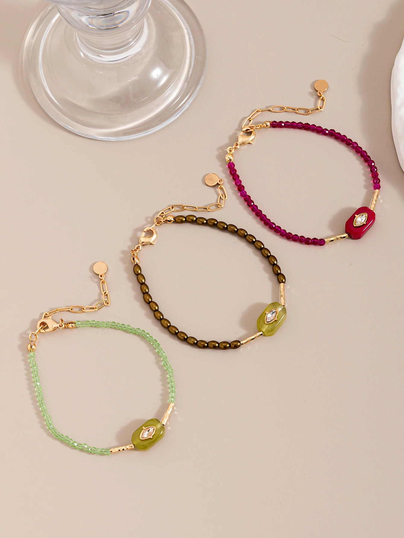 Kupfer-Kristall-Perlenarmband, rechteckiges Harz-Marquise-Zirkon-Charm-Armband, Boho-Stapelarmband für Damen – Detail 5