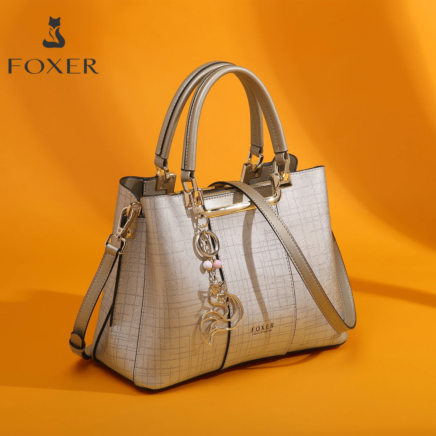 

FOXER Lady's Handbag Split Leather Shoulder Bag Luxury Saffiano New Design Commute Work Large Capacity Mother's Day Gift