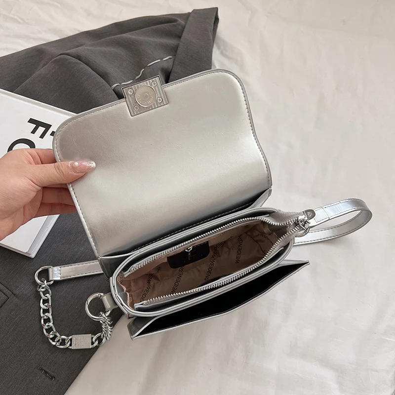 Silver Crossbody Bags For Women 2024 Luxury Brand Square Bag Leather Handbags Small Bags Designer Ladies Shoulder Bags Purse