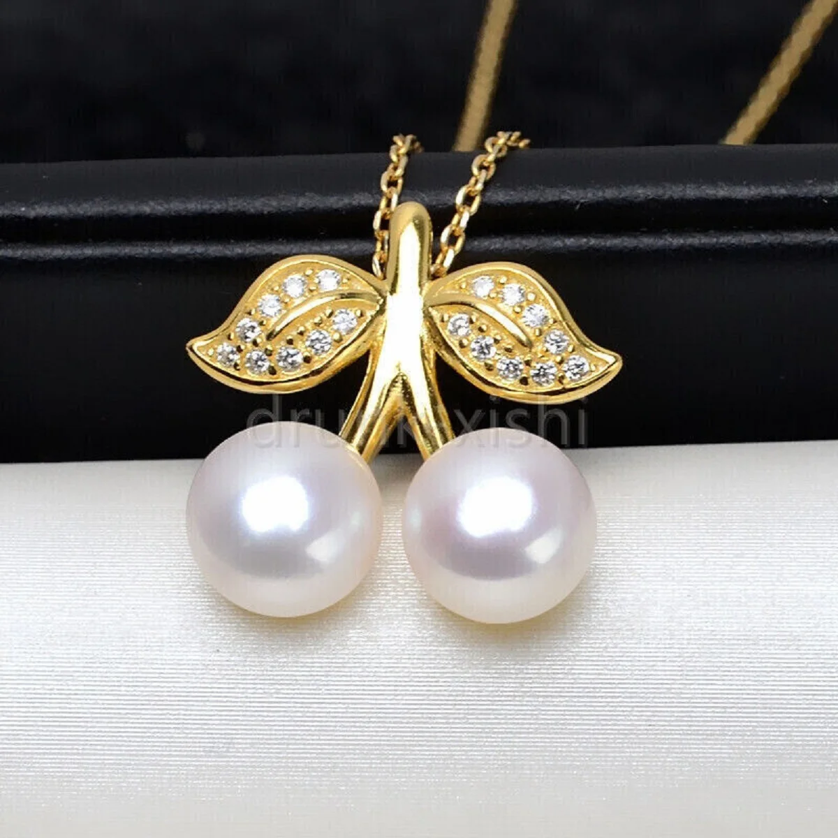 

18" White South Sea Perfect Round Real Pearl 8-9mm 7-8mm 10-11mm Silver 925 Cherry Pendant Filled 14k Gold Chain Free Shipping