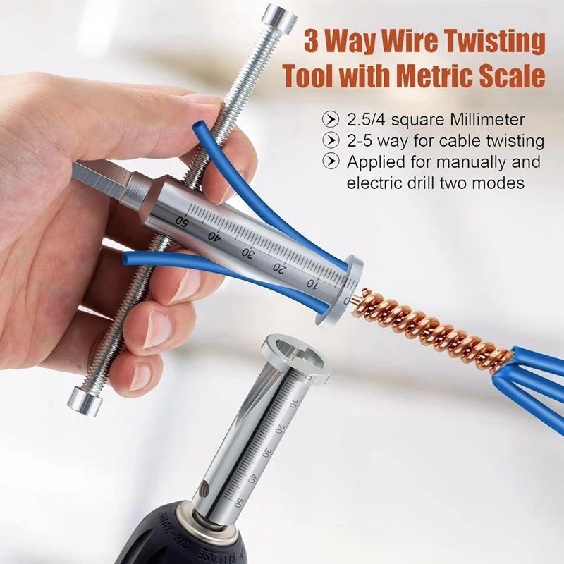 Wire Twisting Tool 3 Way/ 5 Way Wire Stripping Tool And 6Mm Hex Shank Cable Twister Tool, For Power Drill Drivers