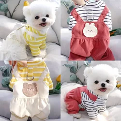 Cute Warm Pet Dog Clothes Fashion Striped Dog Jumpsuit Casual Pet Puppy Rompers Bear Print Cat Overalls Pet Four-Legged Clothes