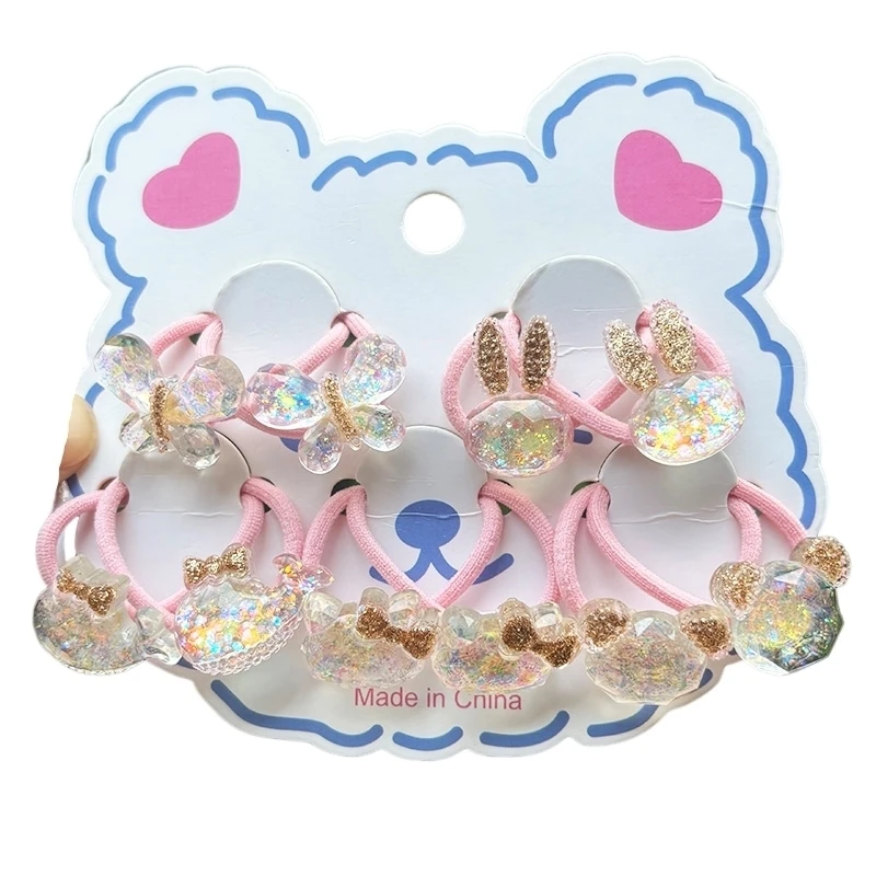 

2PCS White Transparent Glitter Bunny Girls Elastic Hair Bands Lovely Hair Accessories Children Hair Ties Baby Headwear