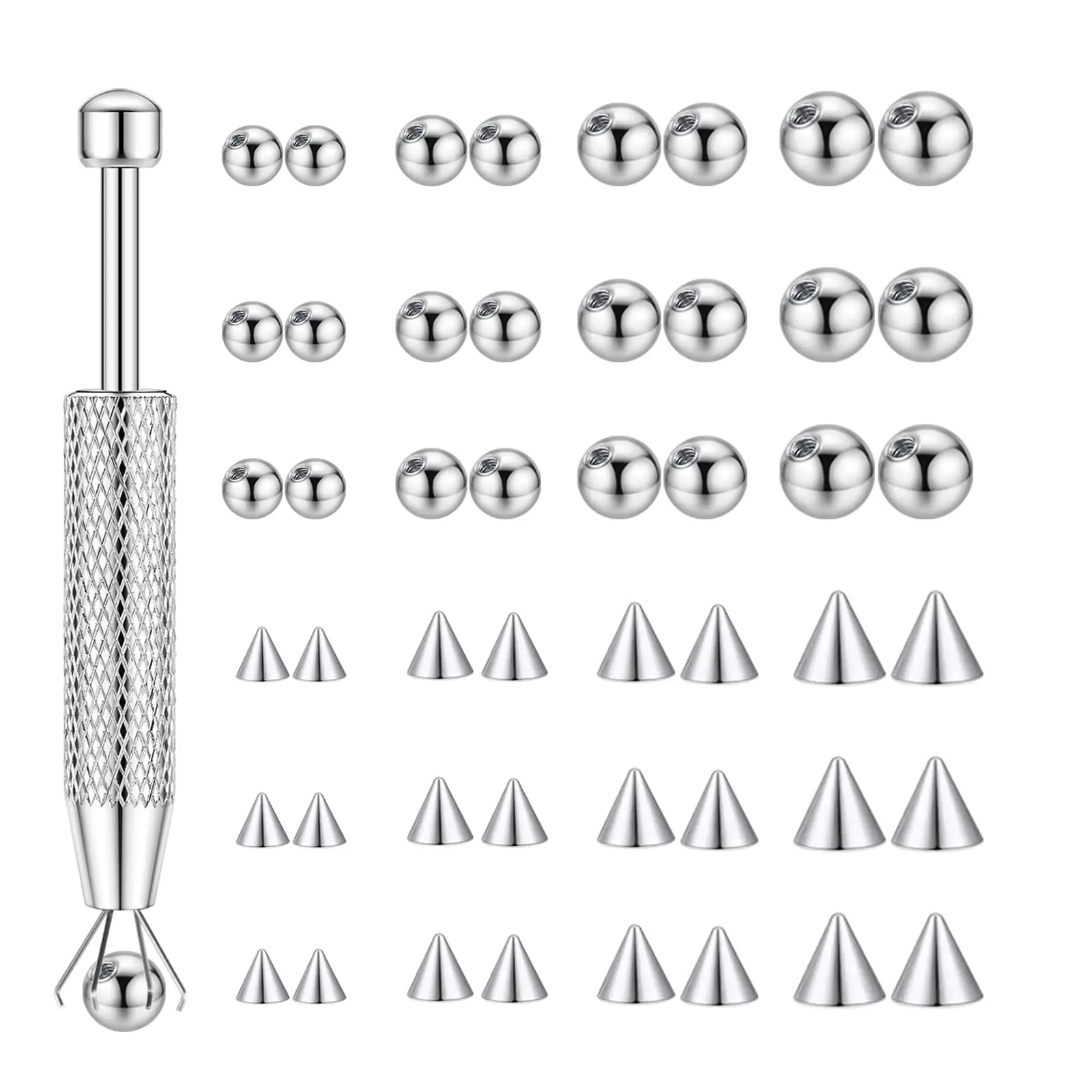 48PCS Replacement Balls and Spikes 3/4/5/6MM Stainless Steel Balls and Spikes Tongue Belly Button Eyebrow Rook Piercing Parts