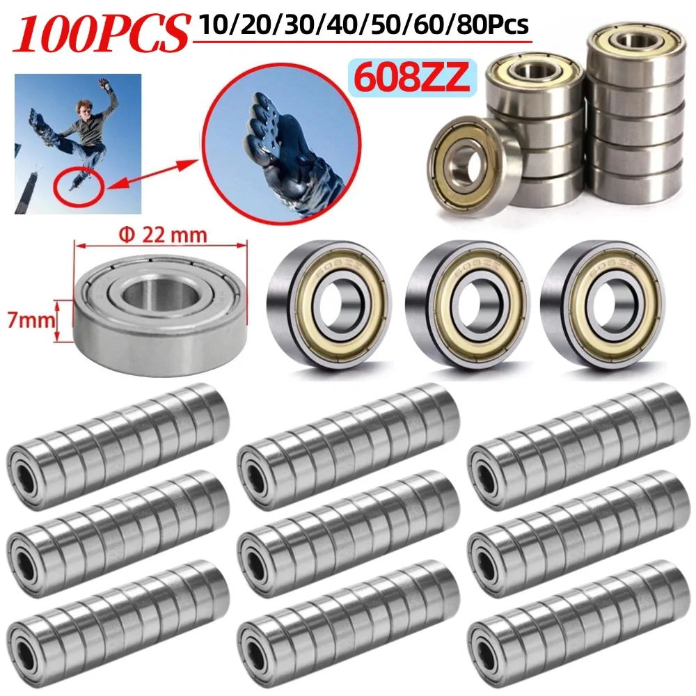 10-100Pcs 608ZZ Deep Groove Ball Bearing Double Shield Miniature Bearing Single Row for Skateboard Inline Skate Scooter 8*22*7mm