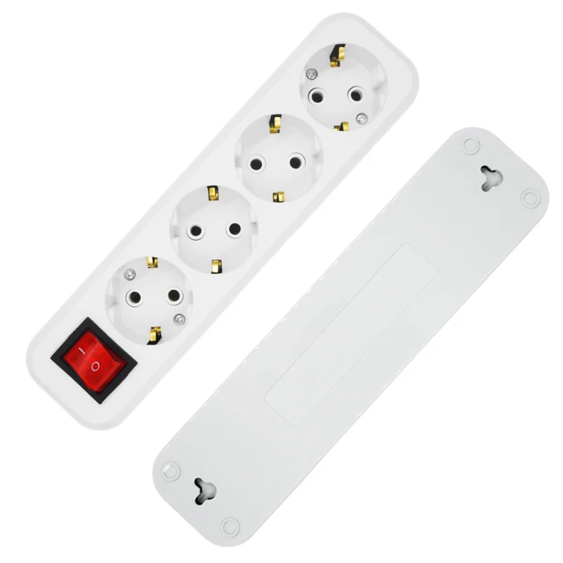 16A Extension Socket 4 Way EU Standard Without Cable With Button Power Strip Flame Resistant