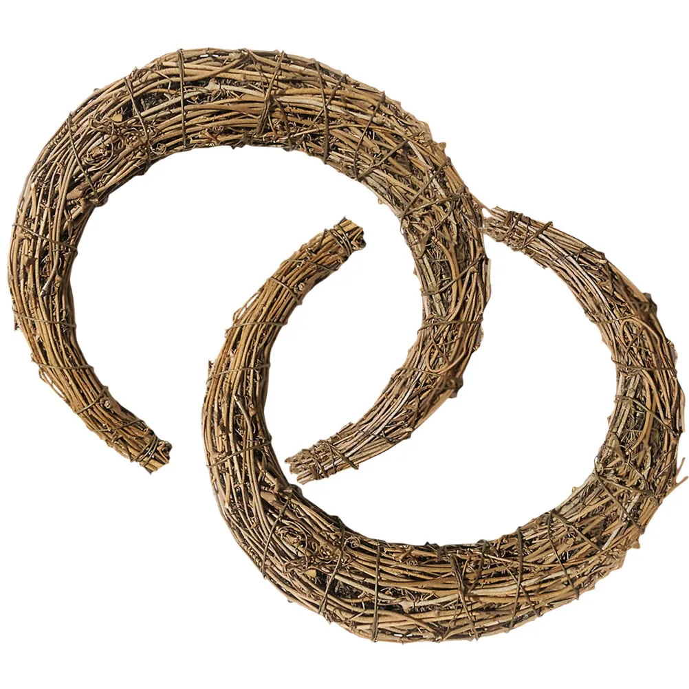 2 Pcs Moon Shape Rattan Wreath DIY Handmade Wall Decor 30cm Natural Vine Garland Frame for Home Garden Party Christmas