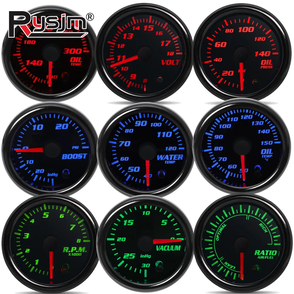 2'' 52mm 7 Color Oil temperature Gauge Boost Bar PSI Water temp Oil pressure Air fuel ratio RPM Tachometer for 12V Car Gauges