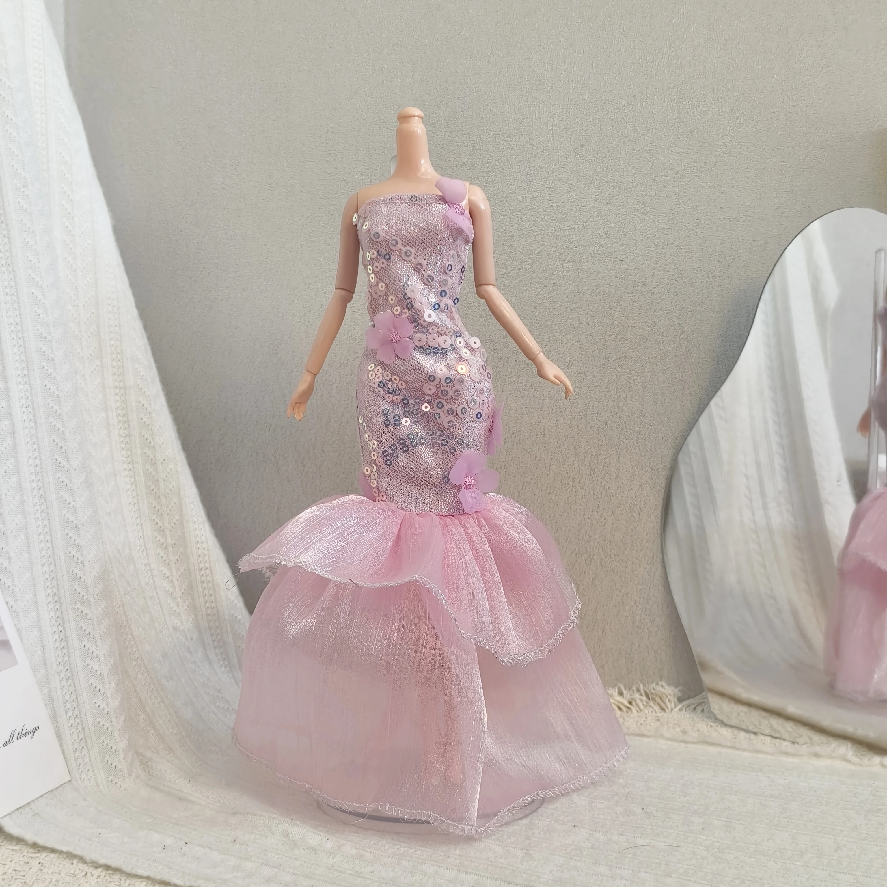 Fantasy Flower Fairy Sequins Floral Fishtail Dress Luxury Evening Gown For 1/6 FR Babi Supermodel Doll Dress Up Clothes Parts