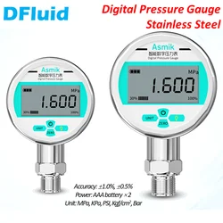 Digital Pressure Gauge Stainless Steel Meter LCD Display GAS Air N2 H2 O2 Ar CO2 Water 0.6 1.6 2.5 10 20 MPa Bottom Connection