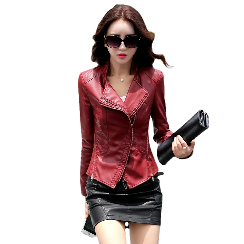 ZXRYXGS 2023 Premium Pu Temperament Trend Leather Jackets Motorcycle  Leather Coat Slim Fit Lapel Collar Women\'s Clothing