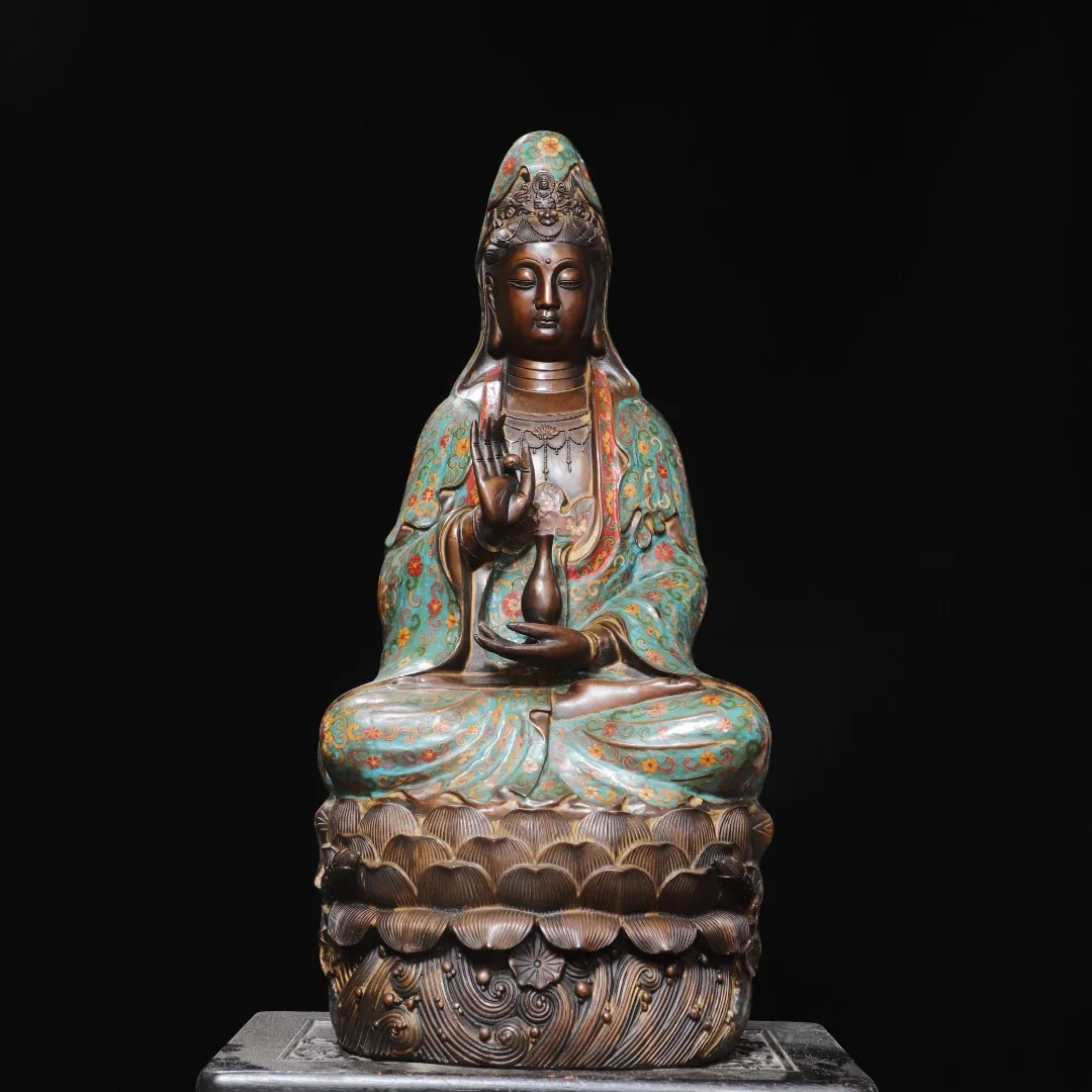 Bronze Cloisonne Enamel Floral Pattern willow leaf washing bowl Guanyin Bodhisattva Buddha Lotus Buddha Terrace Worship Hall