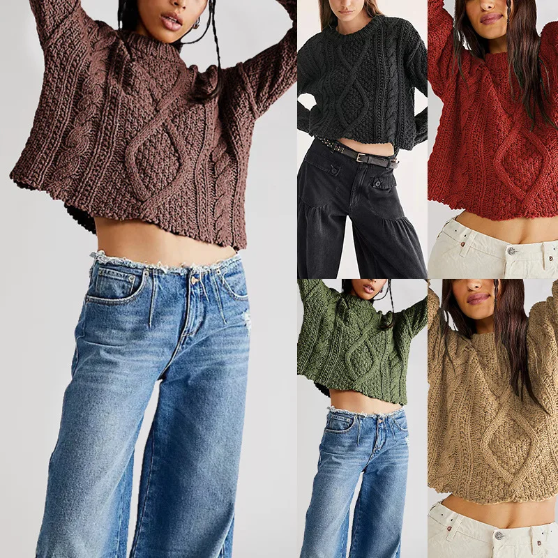 Autumn and Winter 2024 New Women's Fashion Temperament Casual Elegant Fried Dough Twists Button Rope Loose Pullover Sweater