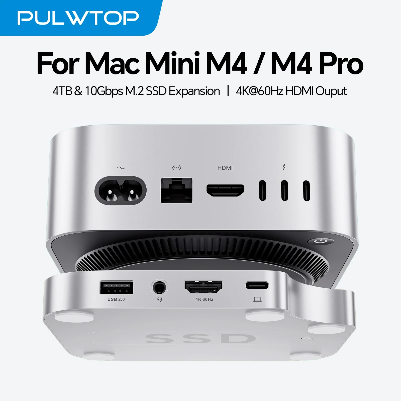 

Концентратор PULWTOP Mac Mini M4 с корпусом SSD 4 ТБ (НЕ входит в комплект), с HDMI 4K60 Гц, USB A 2.0, SD/TF, аудио, для Mac Mini M4/M4 Pro