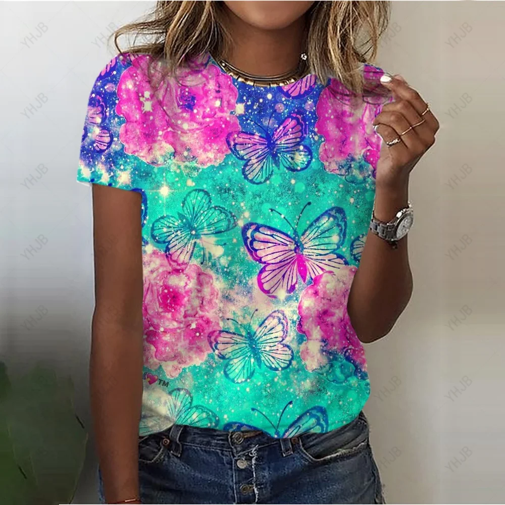 

Summer New O-Neck Casual Bohemian Print Ladies Tee Shirts Lion 3D print T Shirt Women Fashion Loose Short Sleeve Tops Oversized