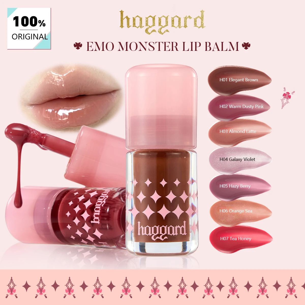 haggard Emo Monster Balsamo per labbra, Texture balsamo per labbra lusinghiero, Sensazione setosa e cremosa, Spalmatura labbra naturale, Paayoff di colori morbidi, Stagione natalizia