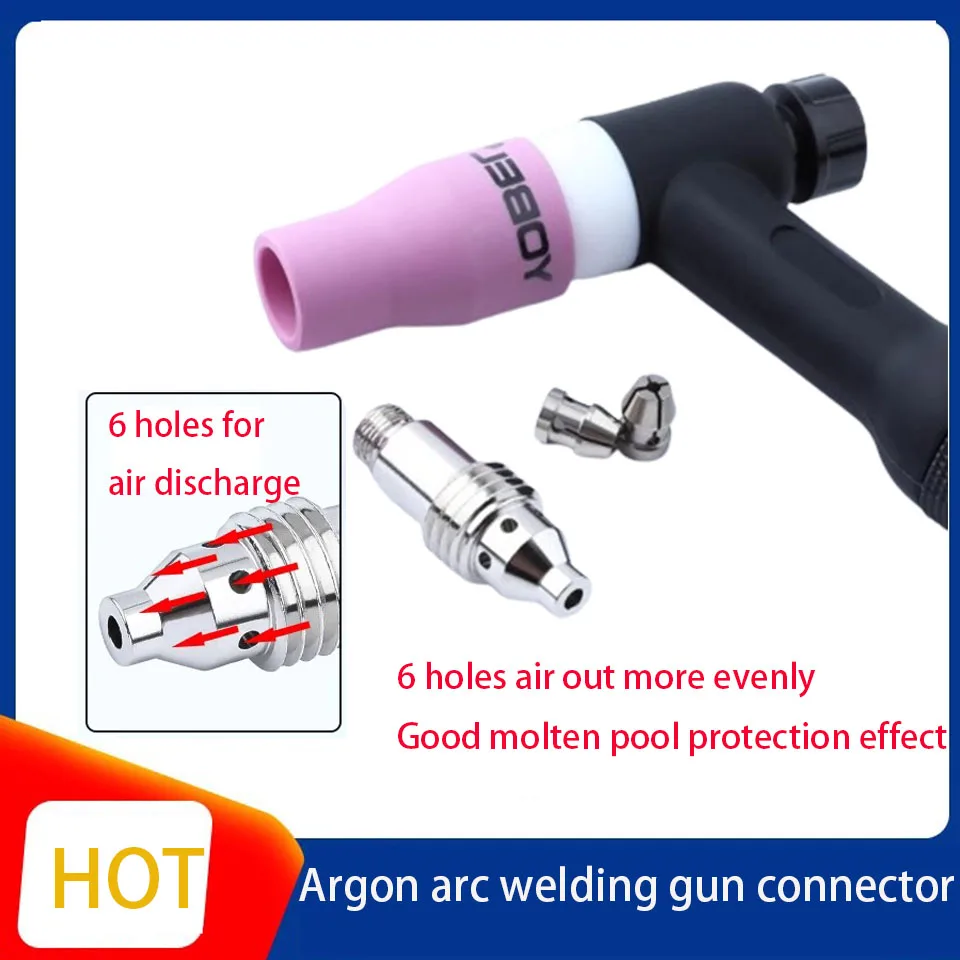 New Argon Arc Welding Gun Connector Wp18/17/26 Korean Style Pinch Tube Guide Fluid Yj35 Porcelain Nozzle Argon Arc Welding