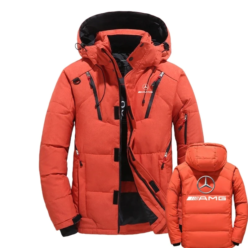 

Mercedes Benz winter ski suit men's outdoor assault jacket detachable hat youth thick fashion feather silk jacket thick