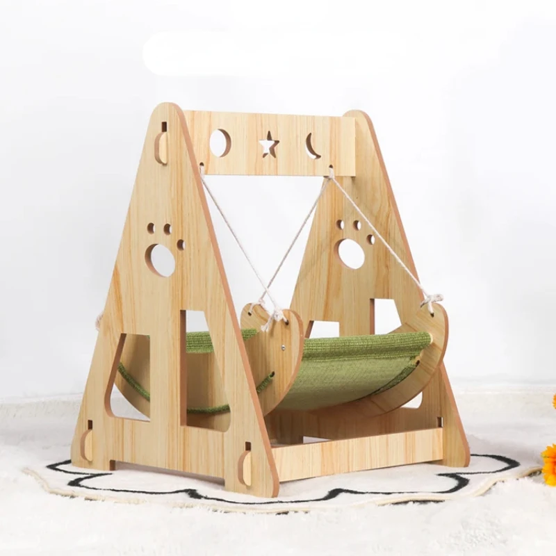 Cat Hanging Basket Solid Wood Cat Nest Cat Swing Dog Nest Summer Hanging Bed Dog Cradle Sleep Basket Rope