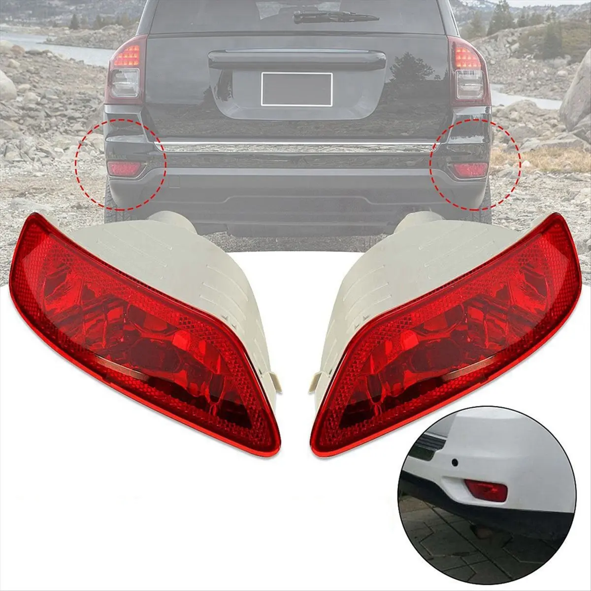#87L Automotive Parts & Accessories,57010717AC Rear Bumper Fog Lamp Reflector Lamp for Jeep Compass (Red)