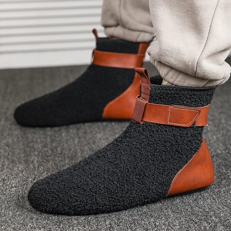 

New Winter Cotton Shoes Men Ankle Boots Warm Slip on Lightweight Slippers Men Plush Indoor Cotton Loafers Men Winter Warm Shoes