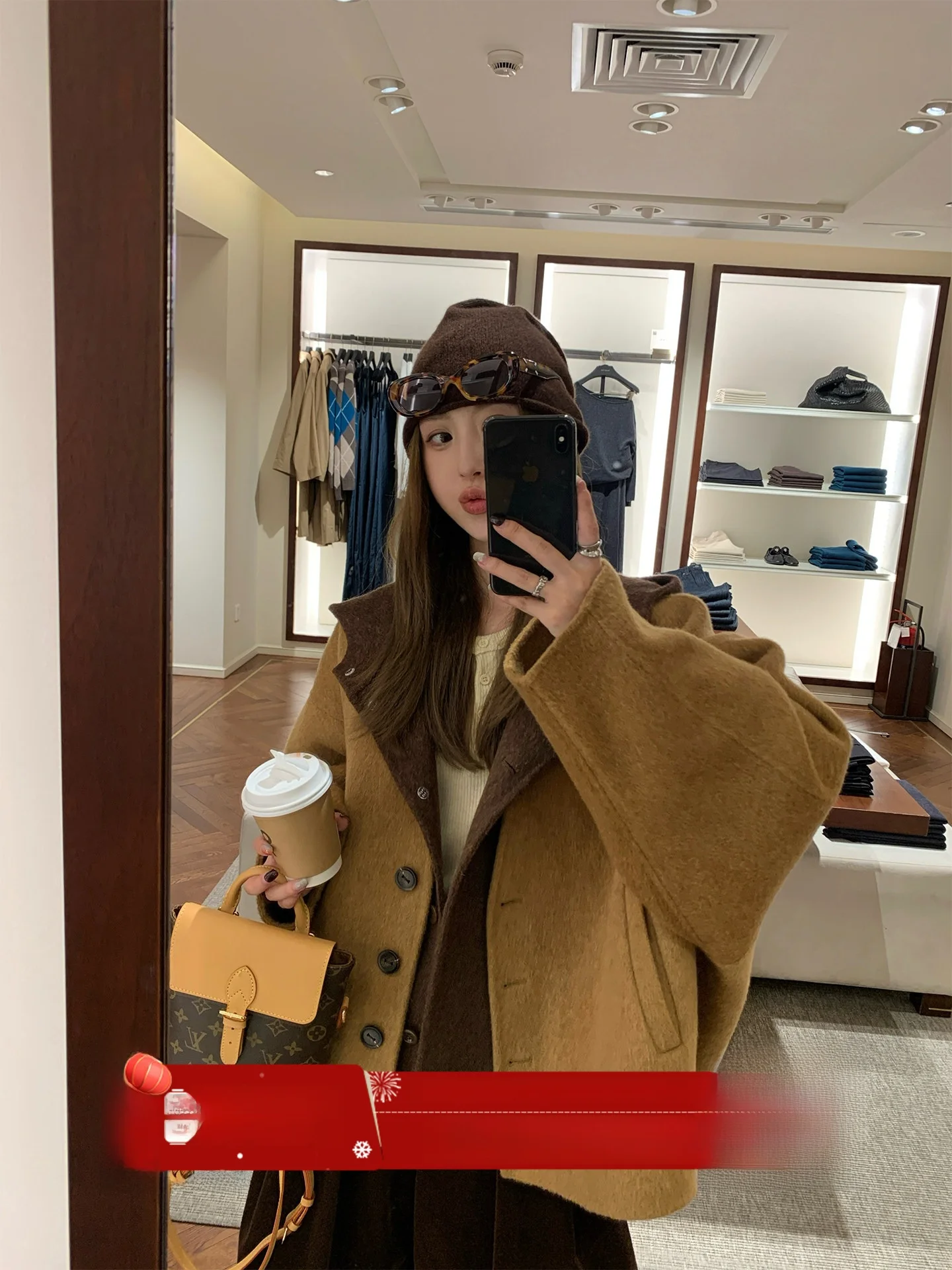 

MLS корейское женское шерстяное пальто с v-образным вырезом и капюшоном, комплект из двух предметов, осень-зима, Новое поступление, контрастный цвет, наряд ape