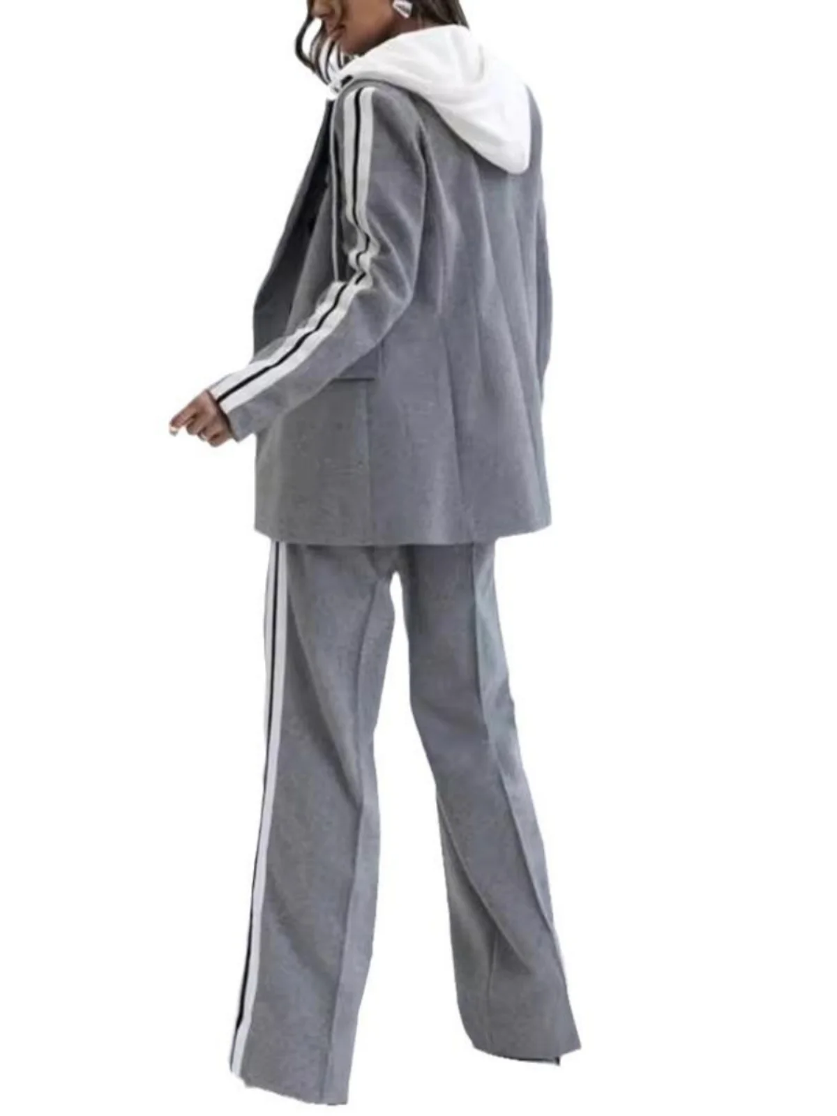 

Faionable Casual Double-Breasted Loose Women's 2-Piece Suit Set Autumn Winter Ele Student Work orm Ensemble