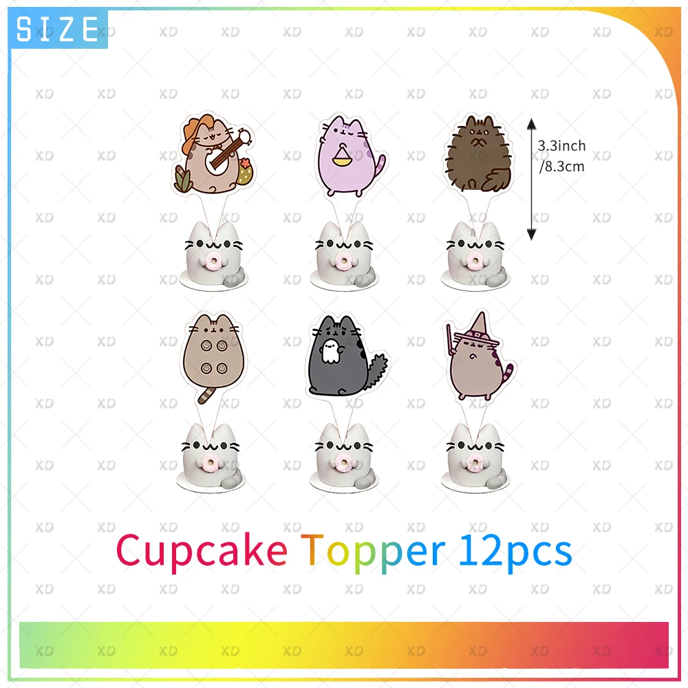 Niedliche Katzen-Geburtstagsparty-Dekoration Hintergrund-Zubehör Ballon-Set Tortendekoration Wimpelkette Kawaii P-Pusheening Geschenk-Requisiten – Detail 3