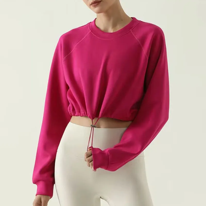 Aiithuug Drawstring Sweatshirts for Women Oversized Crewneck Sweaters Long Sleeve Tops Fall Winter Clothes Pullover Sweater