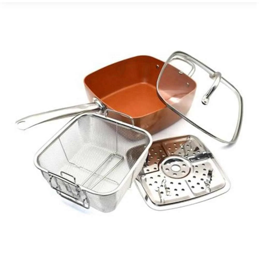 Pot Kitchen Roasting Stewing Cookware Red Copper Square Pot Set Non-stick Ceramic Frying Pan With Lid Steamer Soup