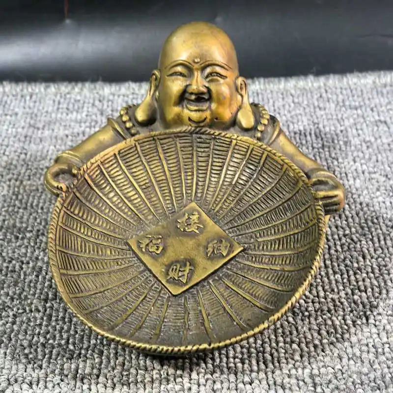 Copper Maitreya Buddha Ornament for Wealth and Fortune, Creative Ashtray Decorative Craft Gift