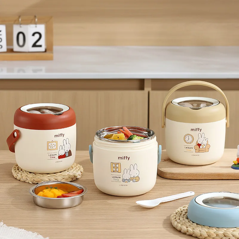

Cartoon Miffy Rabbit Insulated Lunch Box Kawaii Miffy Cartoon Stainless Steel Student Comes with Meal Double Layered Lunch Box