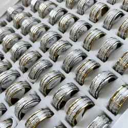 50Pcs Never Fade Rotatable Gold Silver Color Stainless Steel Rings For Women and Men Whole Jewelry Bulk Lots LR220