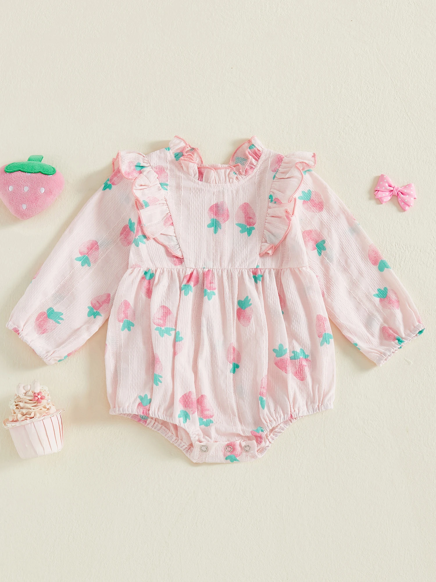

Stylish Floral Print Off-Shoulder Ruffle Sleeve Romper with Bow Detail and Elastic Waistband for Baby Girls