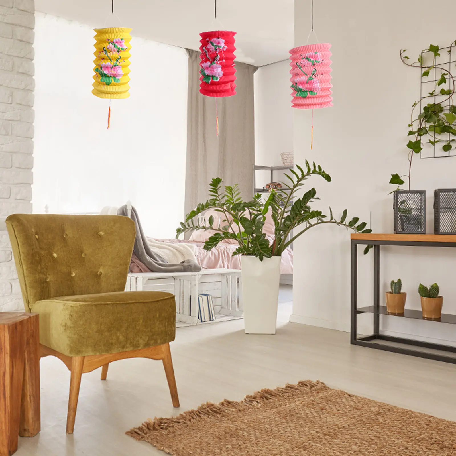 12 Pcs Decoration Decorative Paper Hanging Lantern Lanterns New Year Festival