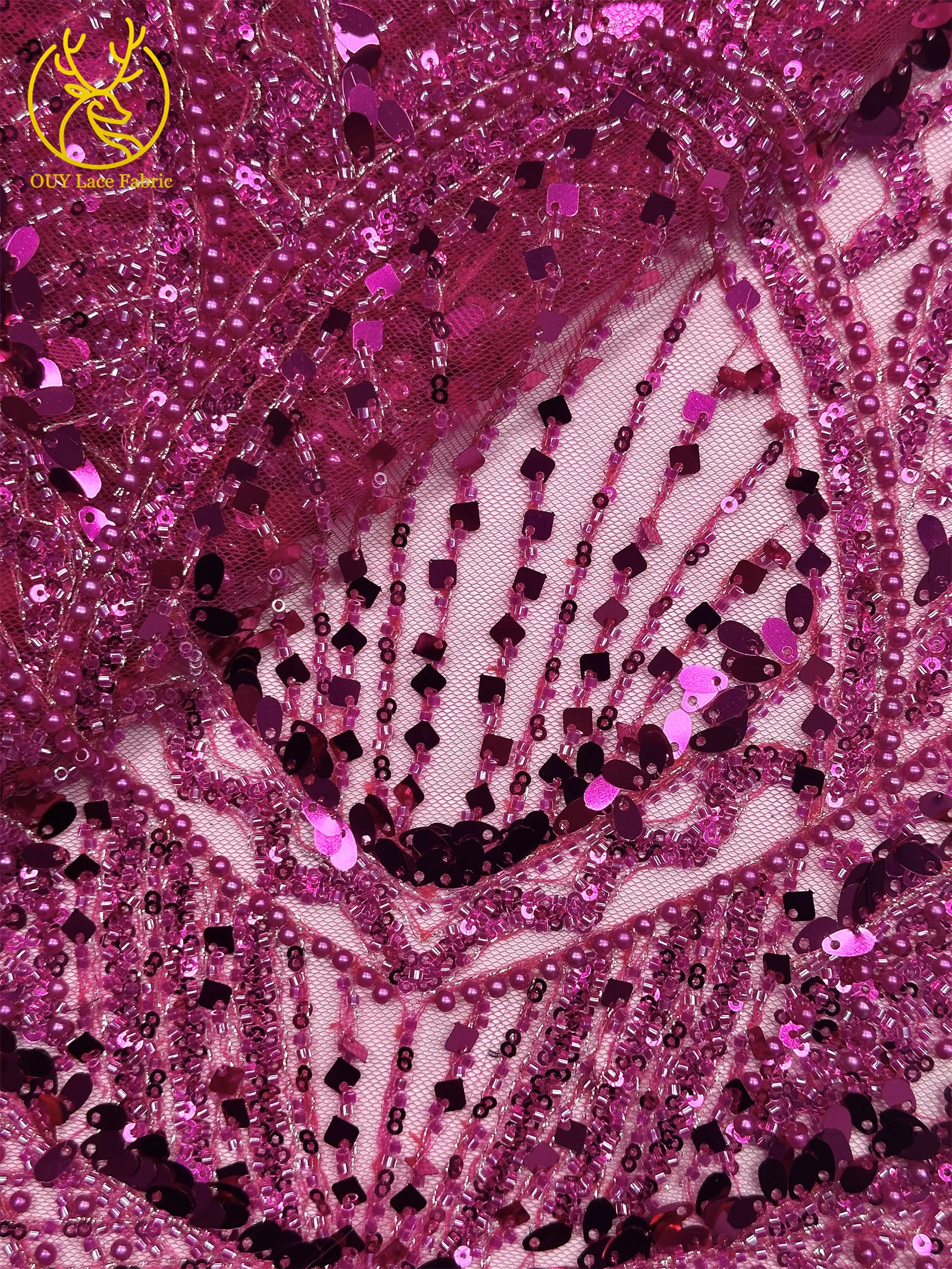 Roter afrikanischer Perlen-Spitzenstoff 2026, hochwertiger französischer nigerianischer Pailletten-Spitzenstoff für Damen, Hochzeit, Party, Kleid, Nähen – Detail 22