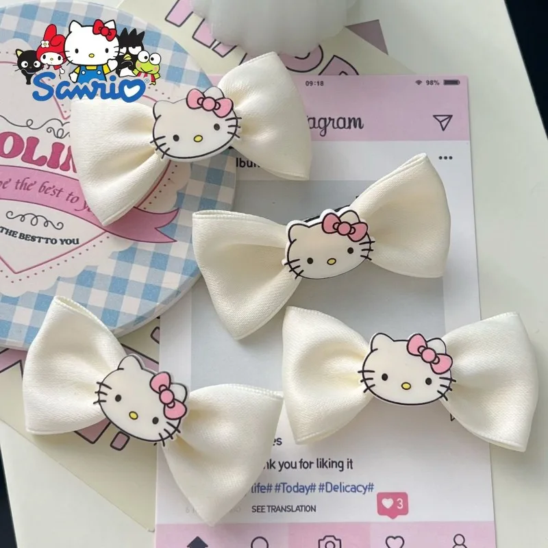 Sanrio Hello Kitty Simple Ins Cute Kitten Bow Hairpin Girl Heart Bangs Side Clip Cartoon Gentle Headdress Hairpin Girl Gift New