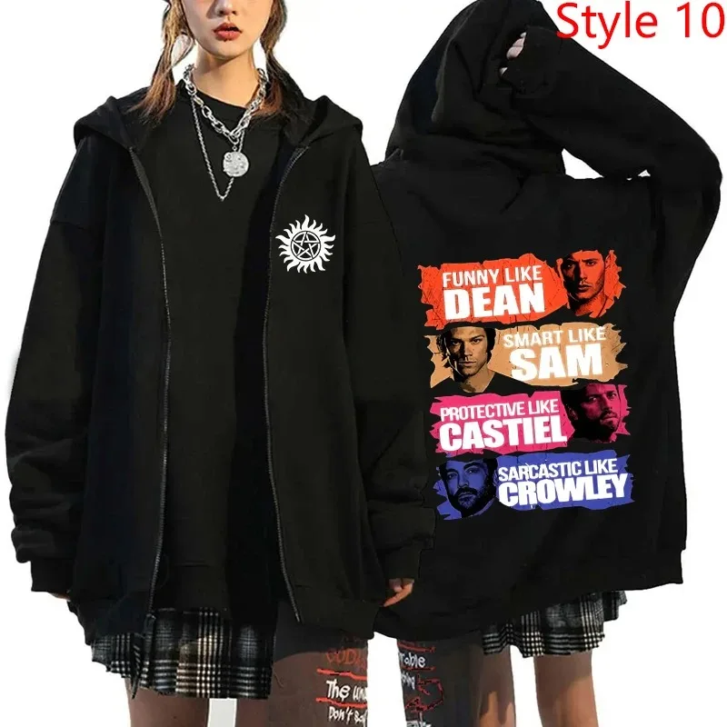 

Fashion Unisex Autumn Winter Coat Supernatural Print Zipper Hoodie Casual Long Sleeve Tops Women Men Harajuku Zipper Sweatshirt