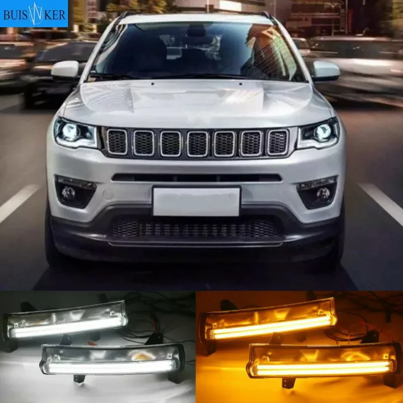 

1 Pair Car LED DRL For Jeep Compass 2017 2018 2019 Daytime running light With yellow turn Signal Light