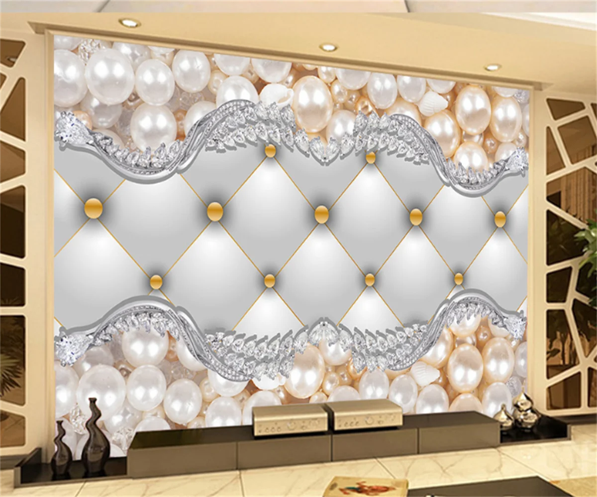 

European-style American pearl and diamond living room background wallpaper custom 3D arbitrary size wallpaper mural lake mural