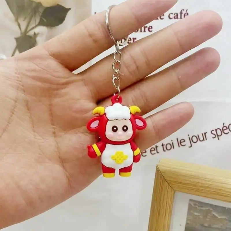 Lovely Cartoon Sheep Rubber Keychain Waterproof Heavy-Duty Metal Ring Portable Pendant for Handbag Kid Small Gift